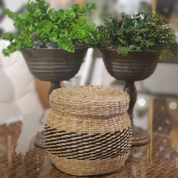 Hasır Yuvarlak Küçük  Kapaklı Sepet 17cm