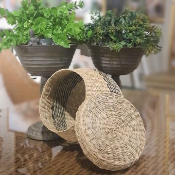 Hasır Yuvarlak Küçük  Kapaklı Sepet 17cm