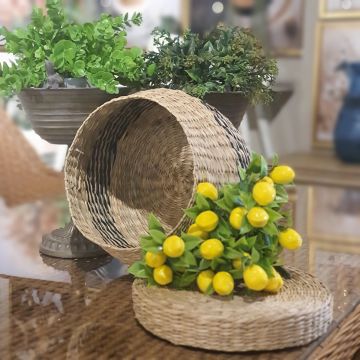Hasır Yuvarlak Orta Boy Kapaklı Sepet 19cm