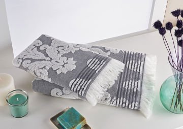 Marie Claire Paris Indentern Jakarlı 2'Li Havlu Set Antrasit