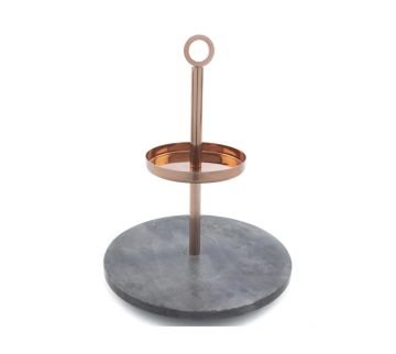 Bronz Siyah Mermer Çelik 2 Katlı Servis 26x13x32cm