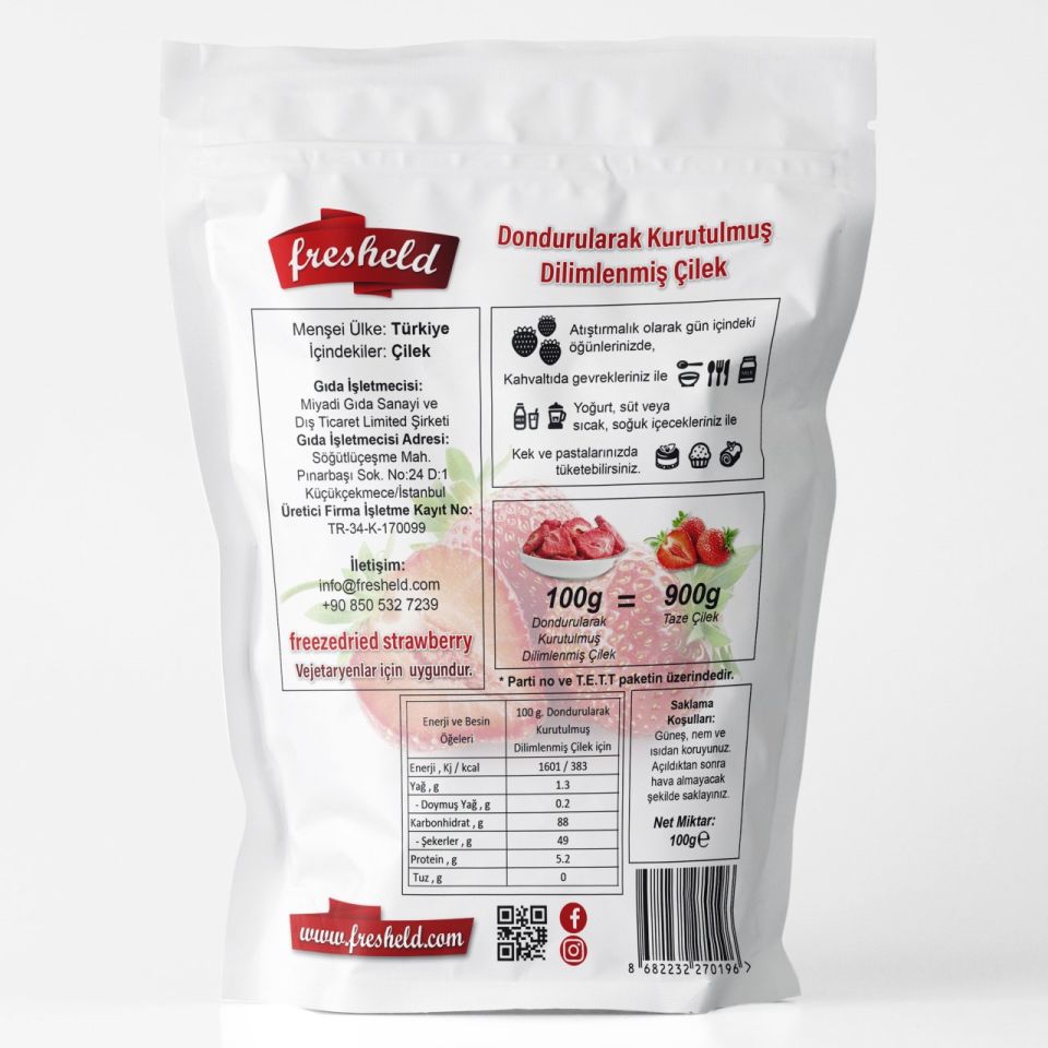 x2 Paket Dondurularak Kurutulmuş Dilimlenmiş Çilek 100G ( Freeze dried )