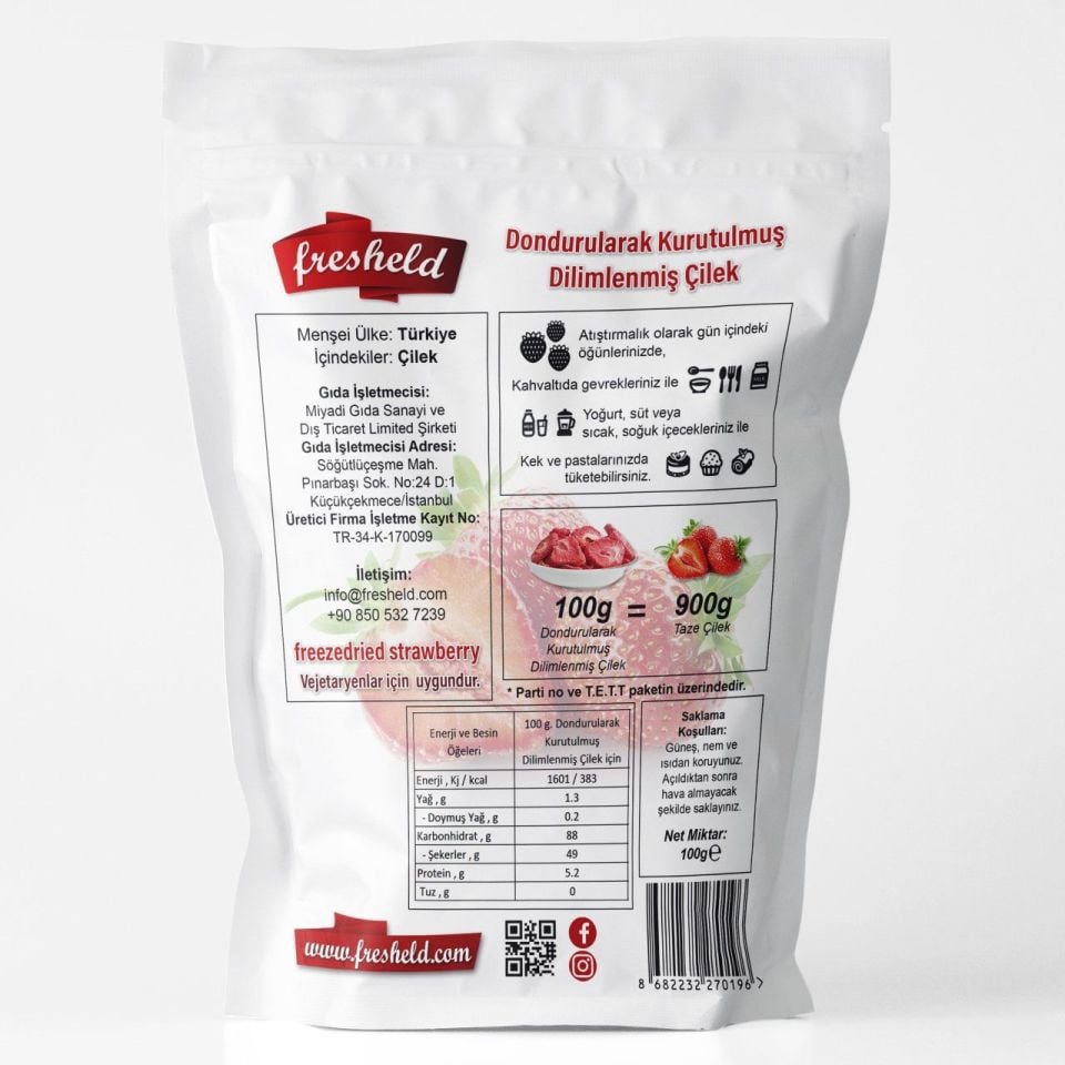 x3 Paket Dondurularak Kurutulmuş Dilimlenmiş Çilek 100G ( Freeze dried )