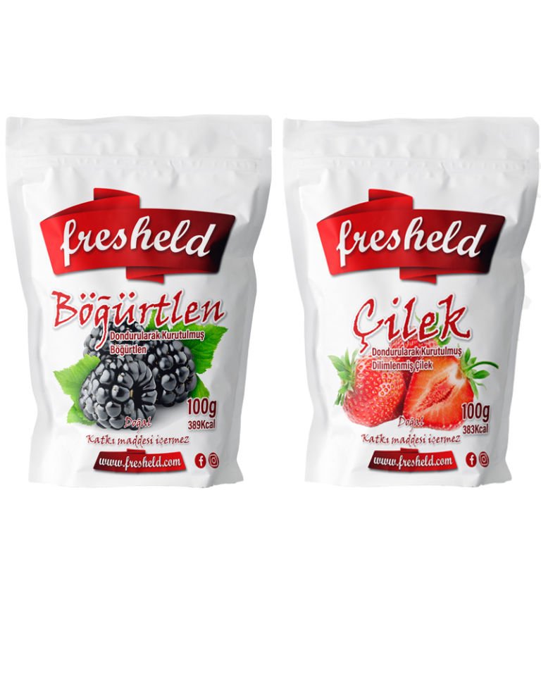 x2 Paket Dondurularak Kurutulmuş Böğürtlen ve Çilek  100 gr