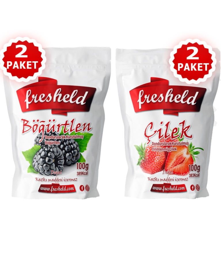 x4 Paket Dondurularak Kurutulmuş Böğürtlen ve Çilek  100 gr