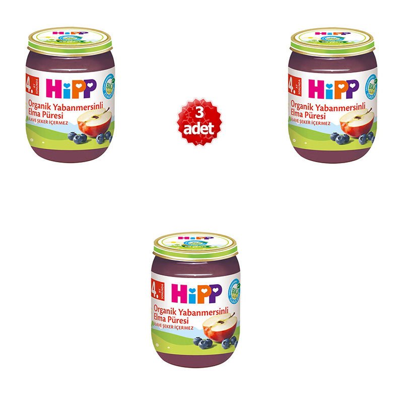 Hipp Organik x 3 Adet Yaban Mersinli Elma Püresi 125gr