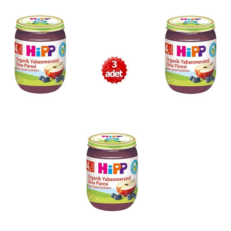Hipp Organik x 3 Adet Yaban Mersinli Elma Püresi 125gr
