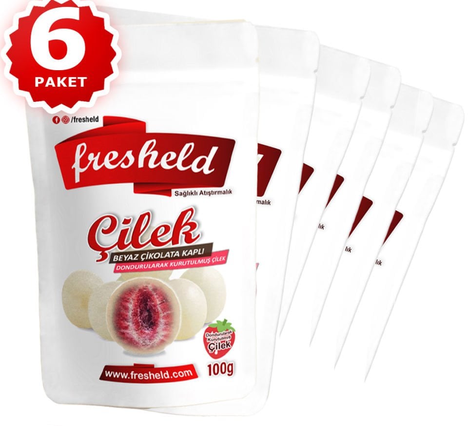 x 6 paket Beyaz Çikolata Kaplı Çilek 100g