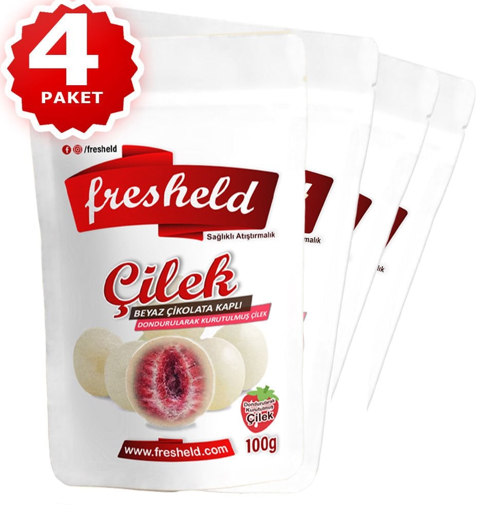 x 4 Paket Beyaz Çikolata Kaplı Çilek 100g