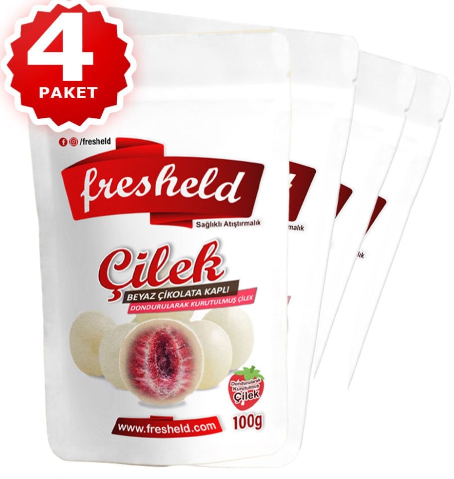 x 4 Paket Beyaz Çikolata Kaplı Çilek 100g