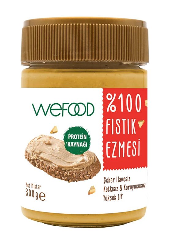 Wefood Şekersiz Sade %100 Fıstık Ezmesi 300 gr (Fıstık Parçacıklı) x 2 Paket