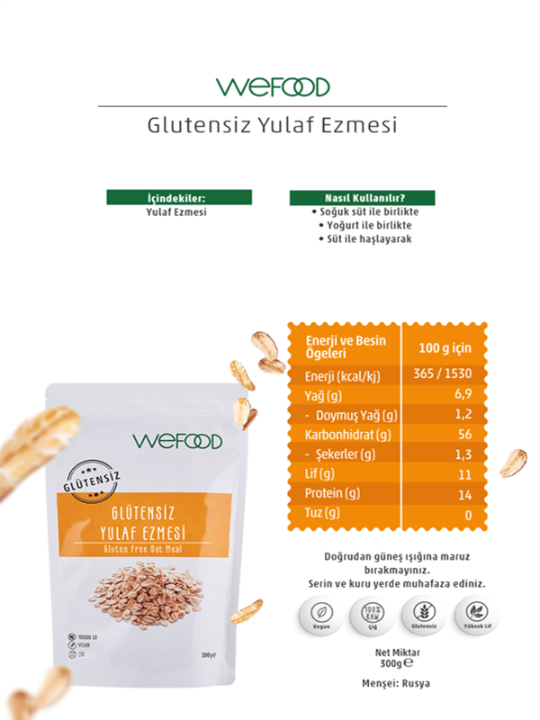 Wefood x 2 Paket Glutensiz Yulaf Ezmesi 300 gr