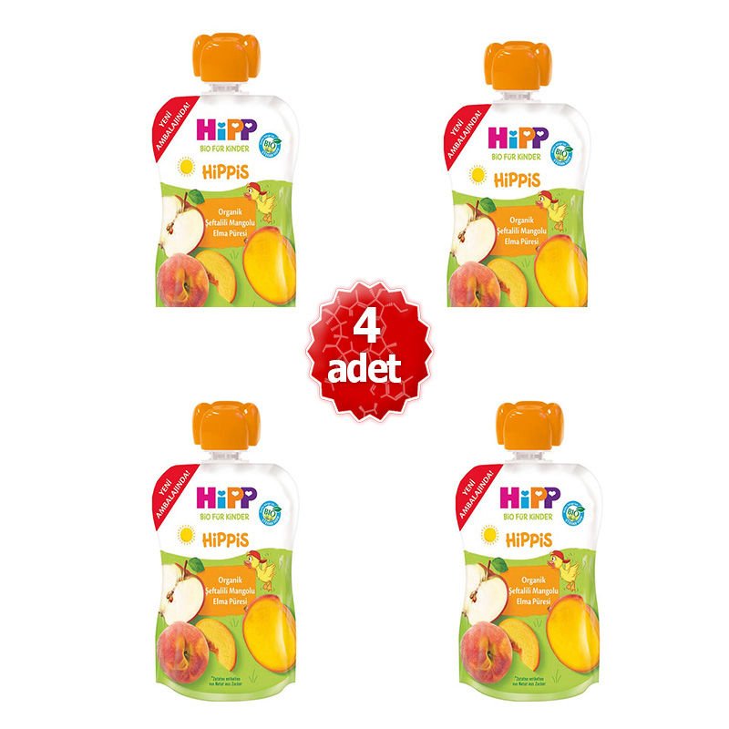 Hipp Organik x 4 Adet Şeftalili Mangolu Elma Püresi 100gr