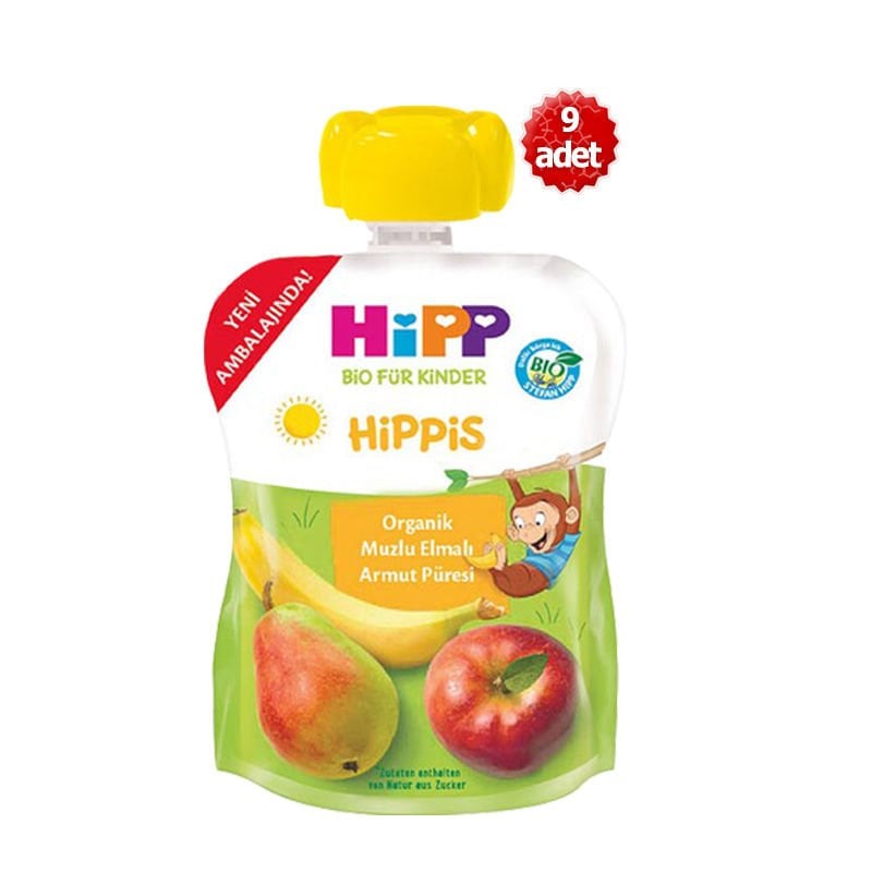 Hipp Organik x 9 Adet Muzlu Elmalı Armut Püresi 100gr