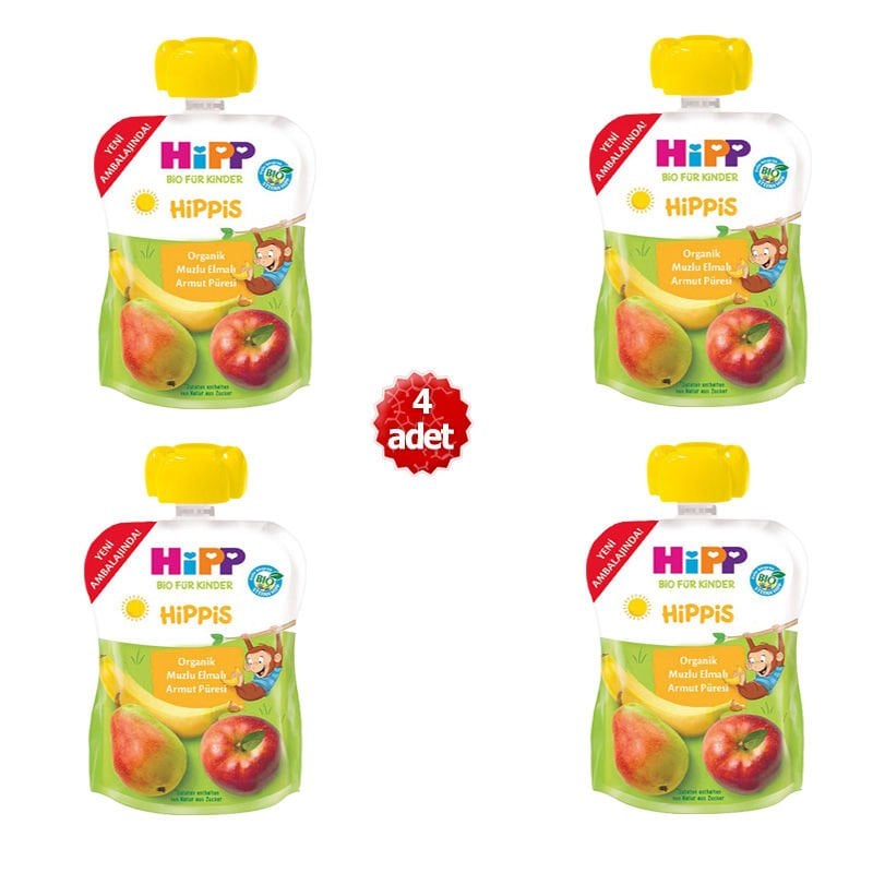 Hipp Organik x 4 Adet Muzlu Elmalı Armut Püresi 100gr