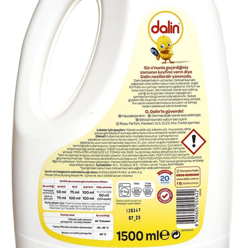Dalin x 2 Adet Sensitive Doğal Sabun Bazlı Sıvı Çamaşır Deterjanı 1500 ml