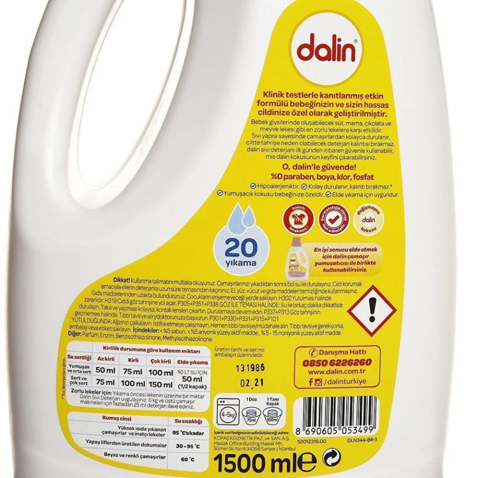 Dalin 2'li Özel Set Doğal Sabun Bazlı Sensitive - Sıvı Çamaşır Deterjanı 1500 ml
