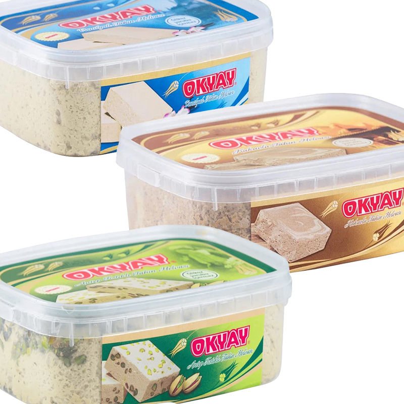 Okyay x 1 Adet Fıstıklı x 1 Adet Kakaolu x 1 Adet Vanilyalı Helva 740 Gr