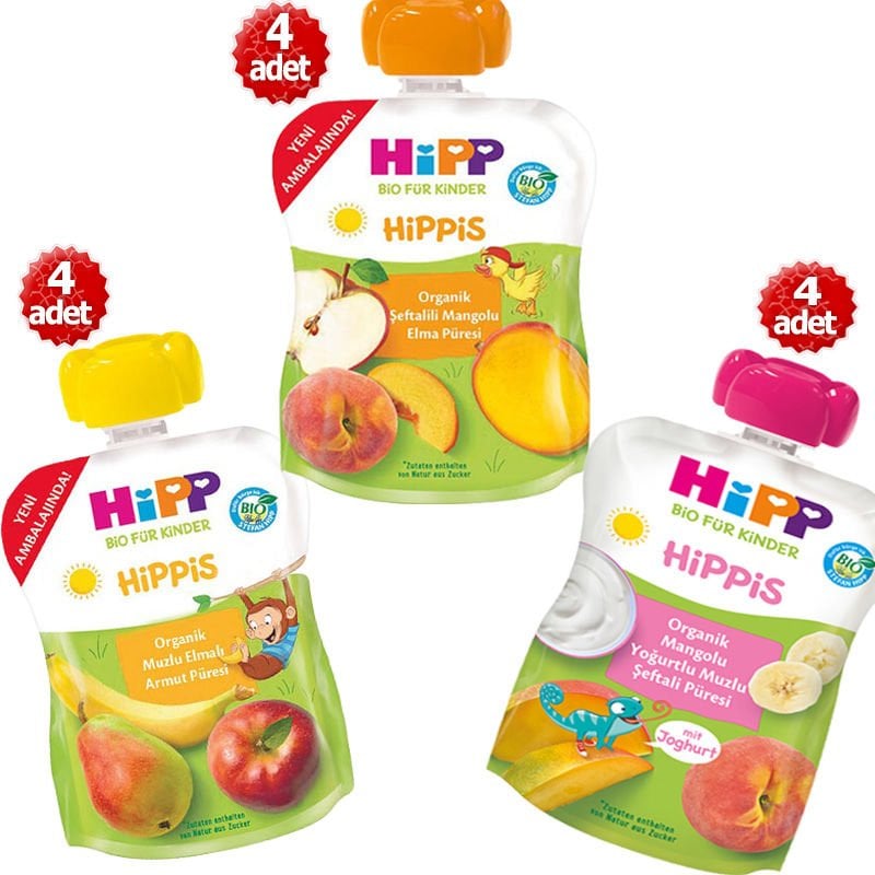 Hipp Organik x 12 Adet Karışık Meyve Püreleri 100gr