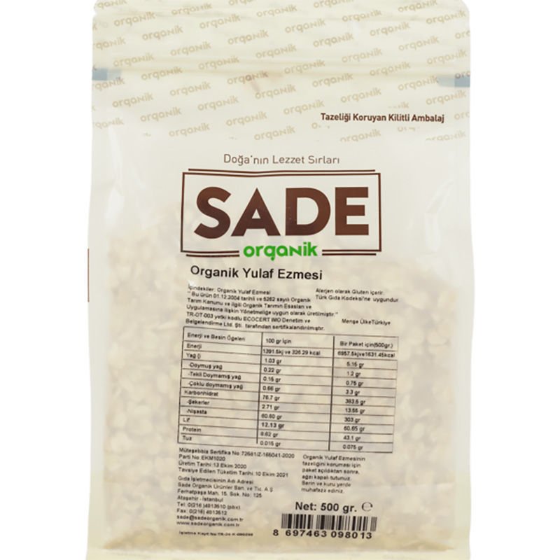 Sade Organik Yulaf Ezmesi 500g