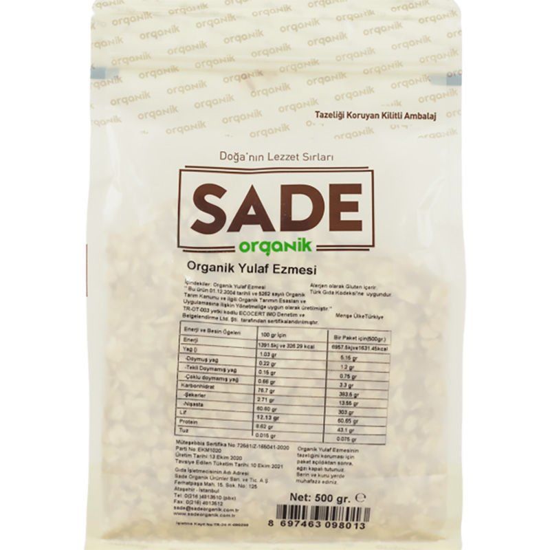 Sade Organik x 2 Paket Yulaf Ezmesi 500g