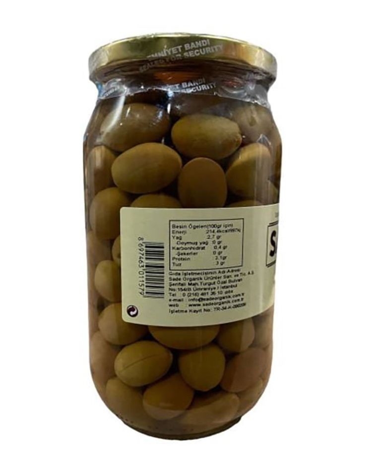 Sade Organik  Yeşil Zeytin 600 gr