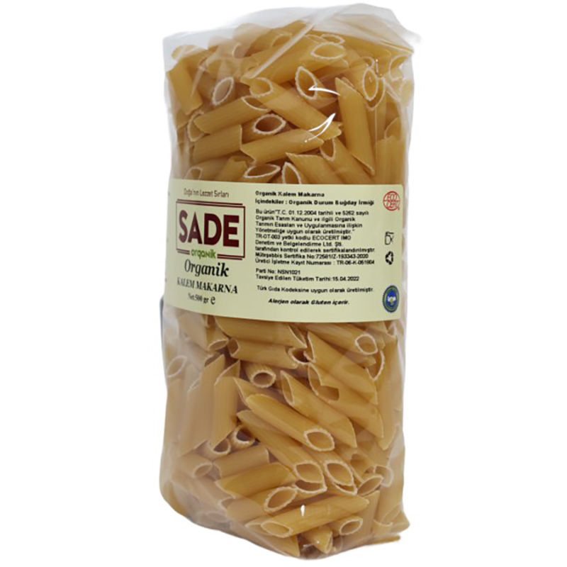 SADE ORGANİK x 2 PAKET KALEM MAKARNA 500 GR