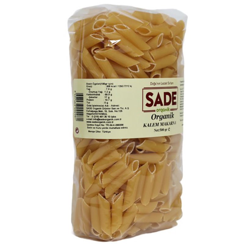 SADE ORGANİK x 2 PAKET KALEM MAKARNA 500 GR