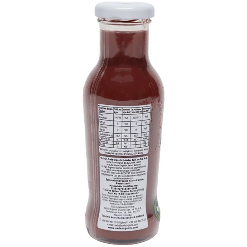 Sade Organik x 6 Şişe Kızılcık Suyu 250 ml
