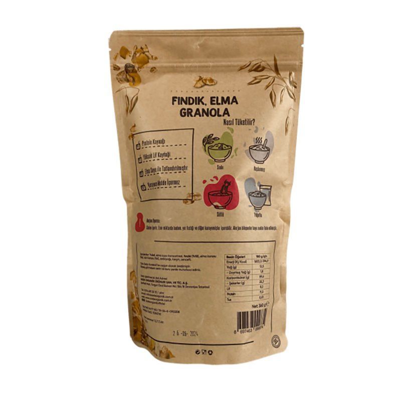 Sade Gurme x 4 Paket Elma-Dut Kurusu-Fındıklı Granola 360 gr