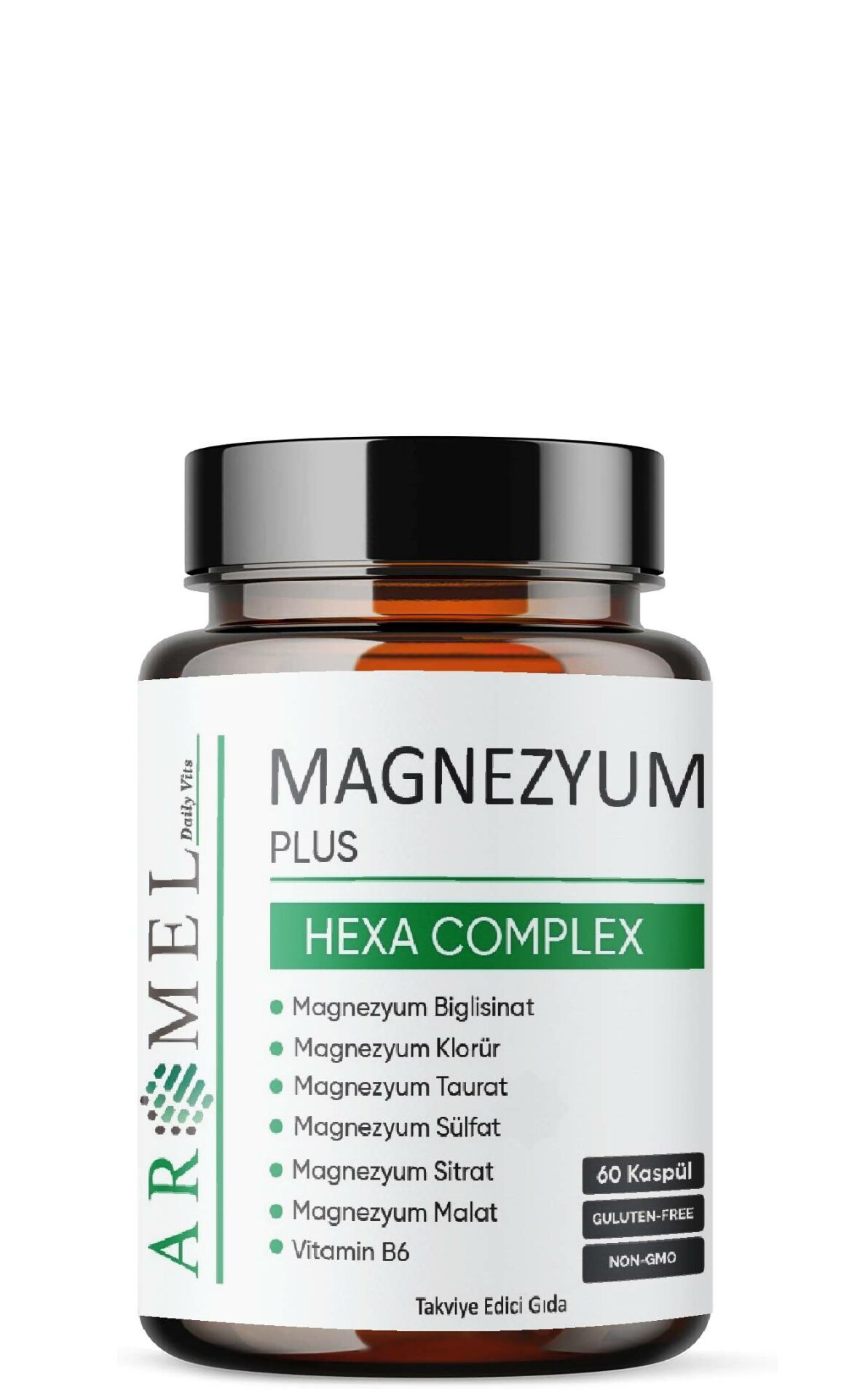 Aromel Magnezyum Plus, Hexa Complex | 60 Kapsül | Magnezyum,Biglisinat,Klorür,Taurat,Sülfat,Sitrat,Malat