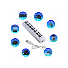 7 Port Usb Hub Çoklayıcı Anahtarlı Switch Işıklı Beyaz Adaptörlü