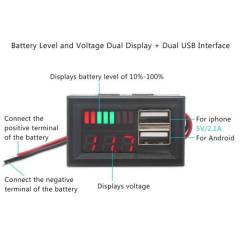 12V Akü Kapasite Göstergesi - 5V 2A USB Çıkışlı
