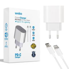 Weko Wk-21443 Pd-c 20 Watt Type-c Şarj Başlik Adaptörü + Type-c To Lightning Kablo (No:9)
