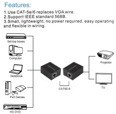 Rj45 Vga Ek Uzatici Cat5e 6 Kablos Extender 60 Metre