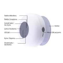 Su Geçirmez Mini Bluetooth Duş Hoparlörü (Beyaz)