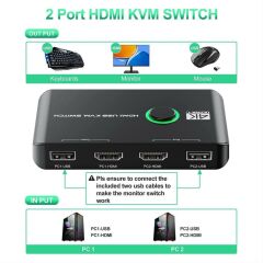 4K Hdmi Kvm Switch 2 Port Usb 2 PC Tek Kasa Klavye Mouse Kontrol Çoklayıcı