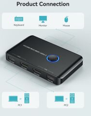 4K Hdmi Kvm Switch 2 Port Usb 2 PC Tek Kasa Klavye Mouse Kontrol Çoklayıcı