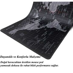 Dünya Atlası XL Büyük Boy Oyuncu Gamer Gaming Mouse Pad Kaydırmaz Taban 90X30 Cm