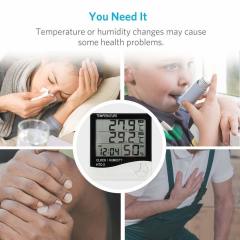 Problu Dijital Termometre Saat Isı Sıcaklık Nem Ölçer - HTC-2
