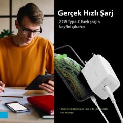 Spigen SteadiBoost 27W Hızlı Şarj Cihazı USB-C PD 3.0 (Power Delivery) iPhone Uyumlu Şarj Adaptörü F210 - 000CA26477