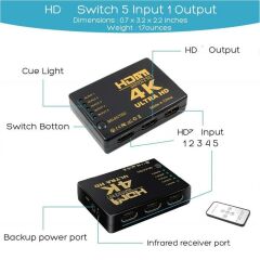Hdmi Switch 5 Port Çoklayıcı Kumandalı 4k Ultra Hd Destekli Switch