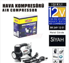 Carub Hava Kompresörü Metal 12V Siyah Işıklı