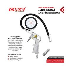 CARUB Lastik Hava Ölçme Saatli Hortumlu 2 Rekorlu
