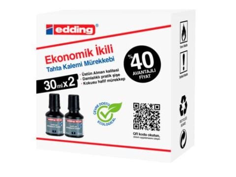 EDDİNG TAHTA KALEM MÜREKKEBİ 30 ML.*2 Lİ SİYAH