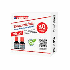 EDDİNG TAHTA KALEM MÜREKKEBİ 30 ML.*2 Lİ KIRMIZI