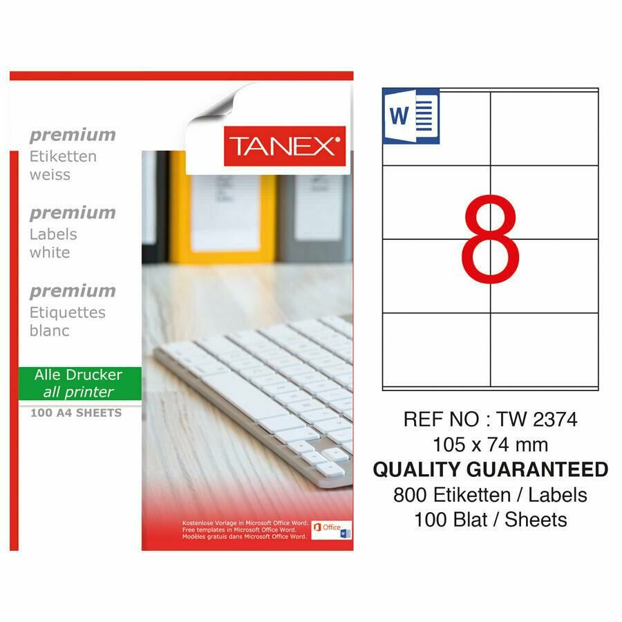 TANEX LAZER ETİKET 105*74.25 MM 8 Lİ TW-2374