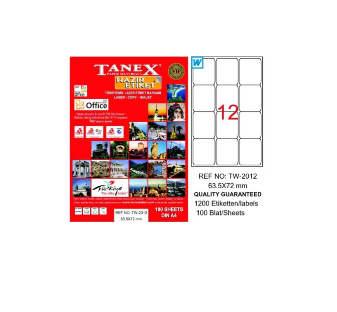 TANEX LAZER ETİKET 63.5*72 MM 12 Lİ TW-2012