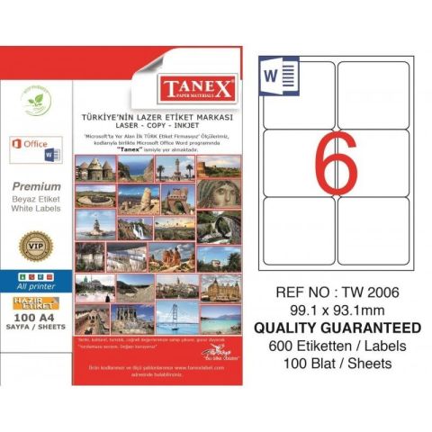 TANEX LAZER ETİKET 99.1*93.1 MM 6 LI TW-2006