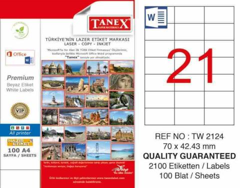 TANEX LAZER ETİKET 70*42.43 MM 21 Lİ TW-2124